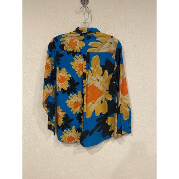Dhruv Kapoor Shirt Womens Small Blue Orange Floral Button Front Long Sleeve - Picture 4 of 4
